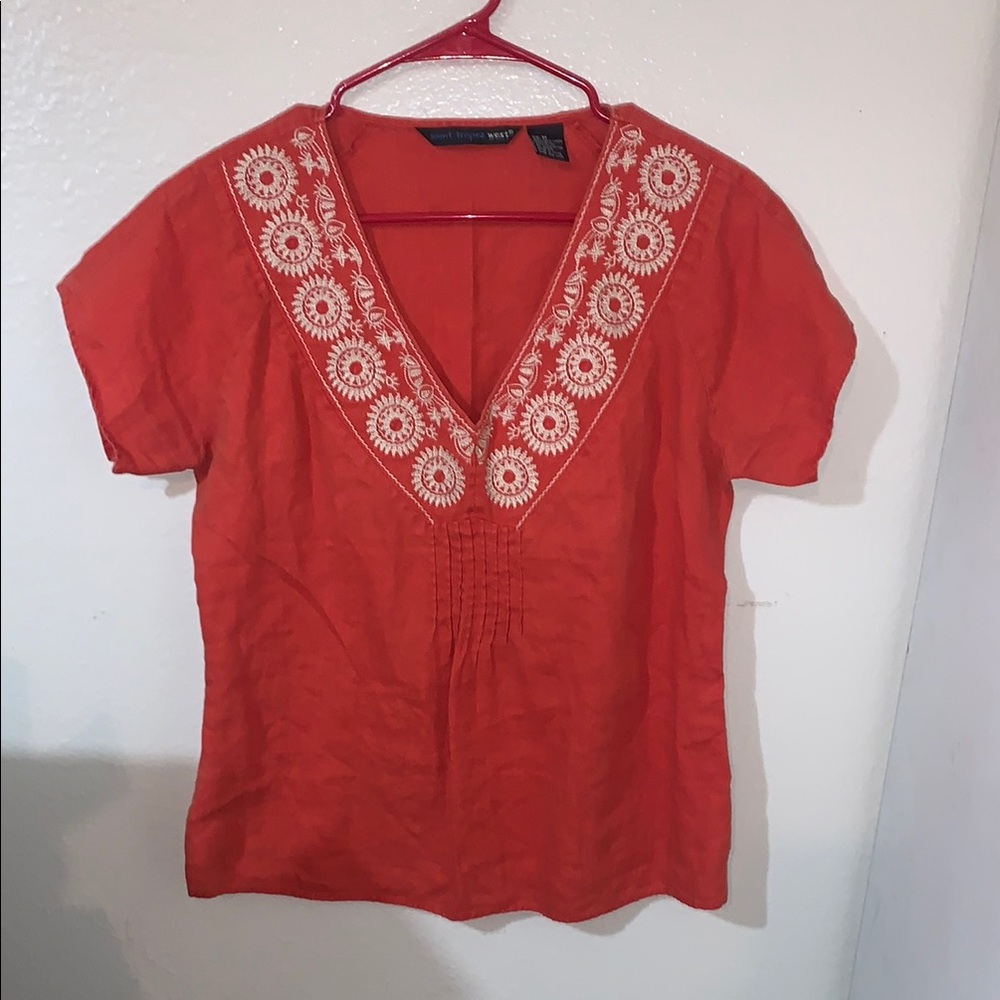 Women's Red Orange Embroidered Top
